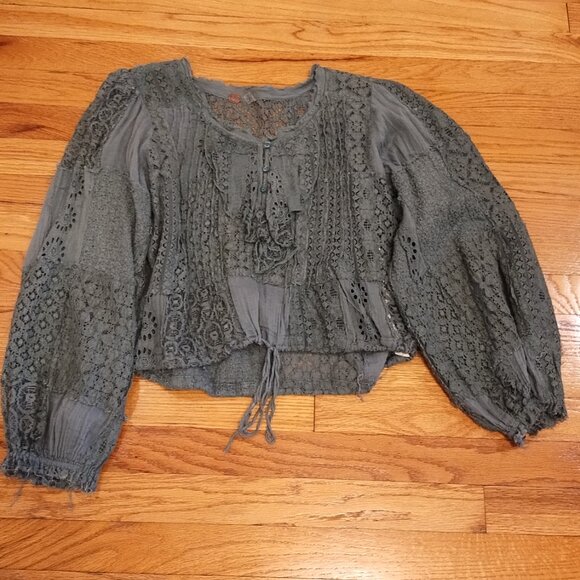 Free People FP One Naya Lace Top Green XS Extra Small - Picture 3 of 7